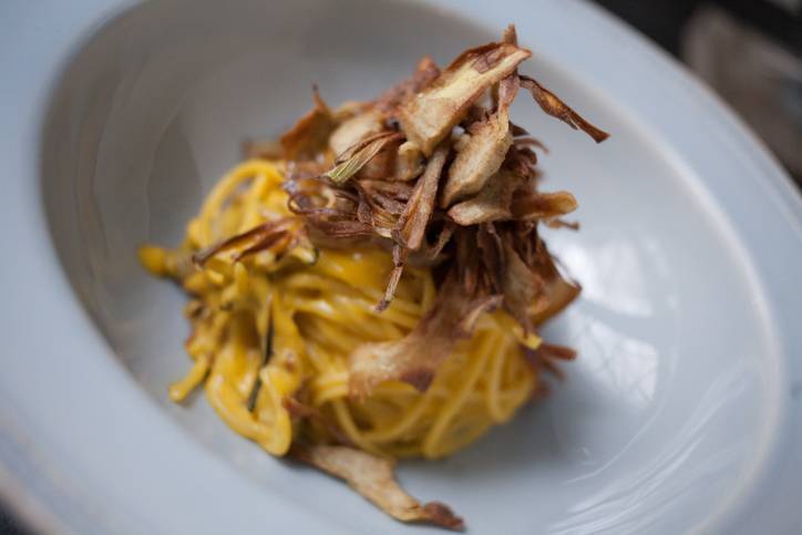 carbonara di carciofi e carpaccio