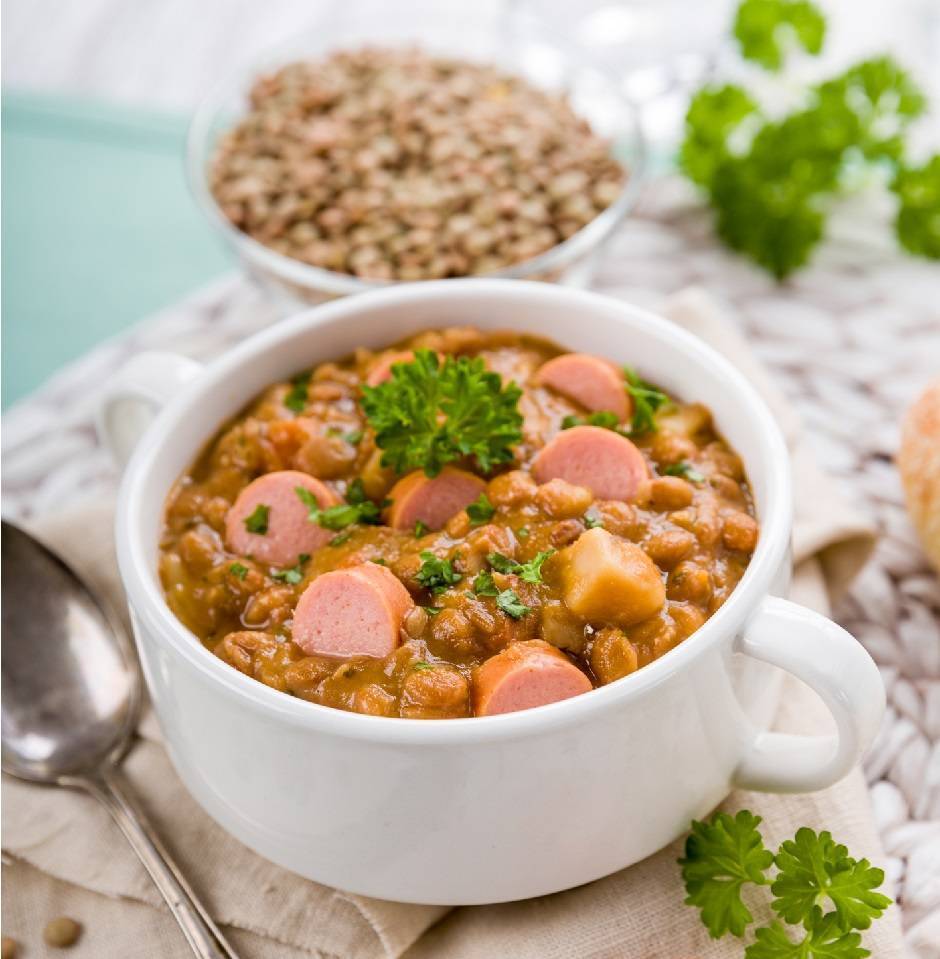 Zuppa di lenticchie e wurstel