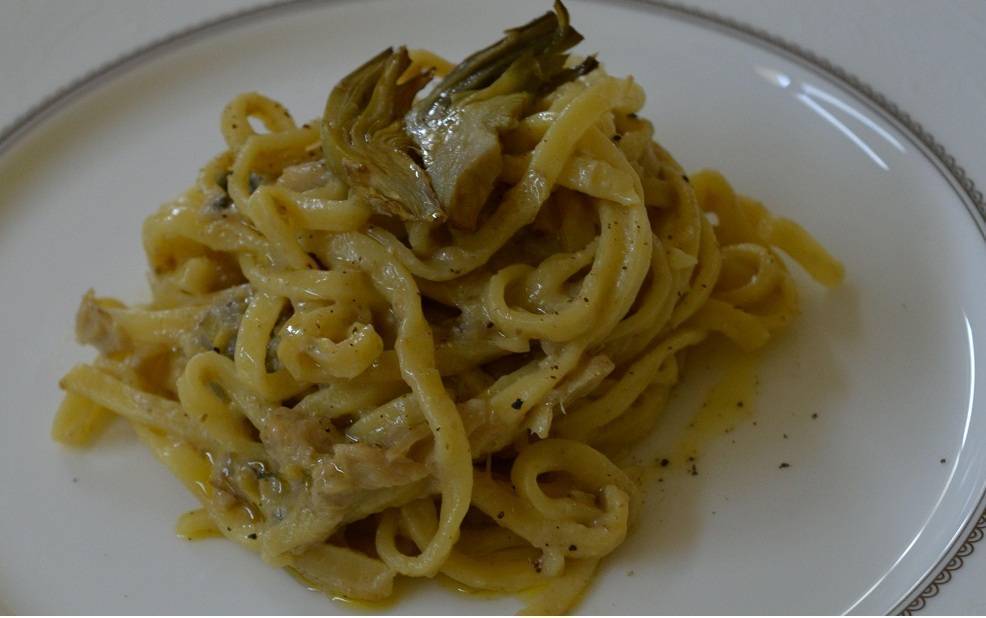 pasta con carciofi e baccalà