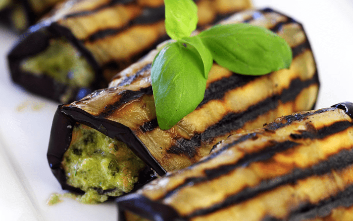 melanzane grigliate, ricotta e pesto