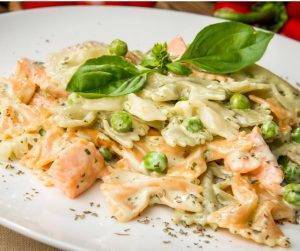 pasta salmone e piselli