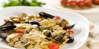 Ravioli con sogliola cozze e vongole