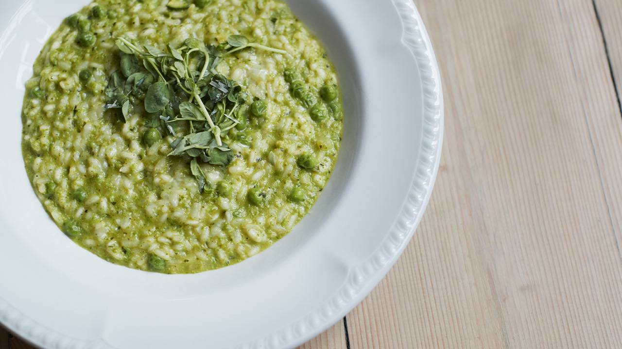 Risotto con piselli e menta,