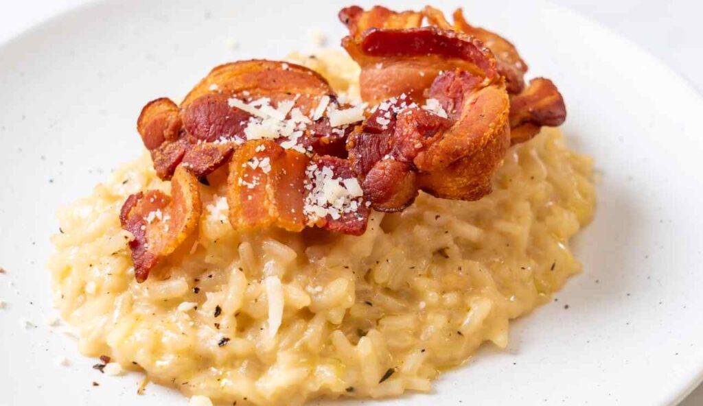 Risotto cacio pepe e pancetta Cremoso e velocissimo