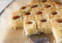 Torta di semolino araba | Economica e facilissima da realizzare Dolcino morbido con mandorle