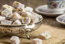 Bocconcini gelatinosi all'arancia pistacchi e cocco