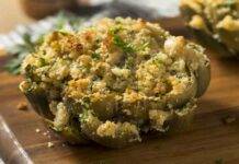 Carciofi ripieni pane panna e mozzarella