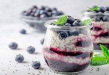 Pudding con semi di chia e mirtilli | Fresco e salutare anche a colazione! Dessert con semi di chia e mirtilli