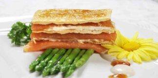 Millefoglie rustica con salmone marinato asparagi e philadelphia