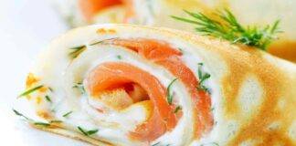 Pancake girelle con salmone marinato e philadelphia