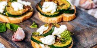 Bruschette di zucchine grigliate con ricotta al basilico