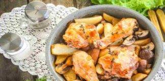 Pollo al rosmarino con patate e funghi