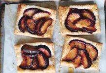 Quadrotti sfogliati con crema pasticcera e mele sciroppate