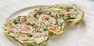Rotolo frittata di zucchine feta e salmone marinato