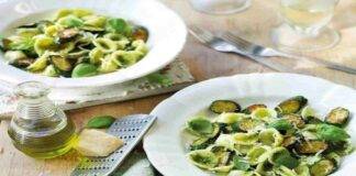 Orecchiette al pesto di nocciole zucchine noci e pancetta