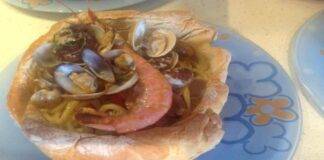 Scialatielli ai frutti di mare in crosta di pane