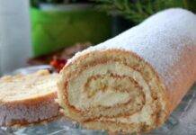 Rotolone soffice vanigliato con crema al latte e cioccolato bianco