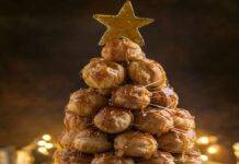 Alberello di profitteroles con crema Chantilly e caramello