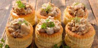 Vol au vent con crema di nocciole funghi e besciamella