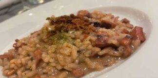 risotto con fagioli messicani crema di funghi e calamari arrostiti