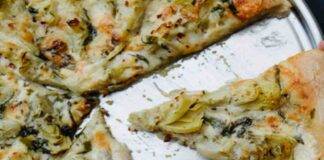 Pizza integrale senza lievito con carciofi e robiola