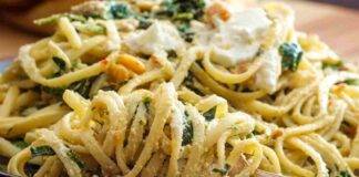 linguine con crema di ceci spinaci e ricotta