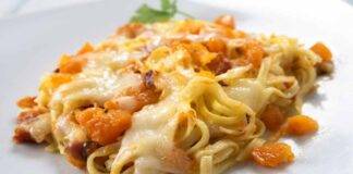 linguine con zucca al pangrattato pancetta e mozzarella 2022_01_12