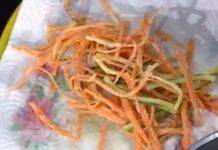 Carote e zucchine alla julienne fritte. Foto di È sempre Mezzogiorno