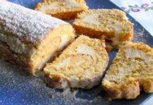 Rotolo alle mandorle con crema al latte