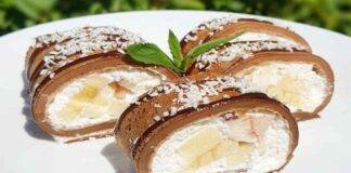 Rotolo alle nocciole con crema al latte e frutta