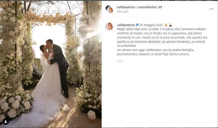 Beatrice Valli Marco Fantini matrimonio menù torta - RicettaSprint