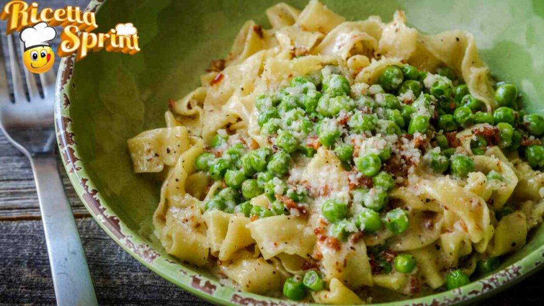 Pasta piselli e speck il piatto primaverile che non può mancare a