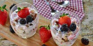 Cremino di yogurt e mascarpone con frutta e fiocchi d'avena