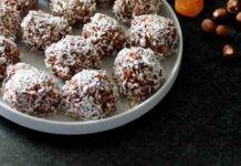 Polpettine di cioccolato e cocco con fiocchi d'avena e nocciole