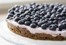 cheesecake integrale con crema allo yogurt greco e mirtilli