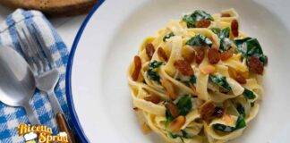 Tagliatelle cremose con spinaci e uva passa ricetta speciale per le grandi occasioni