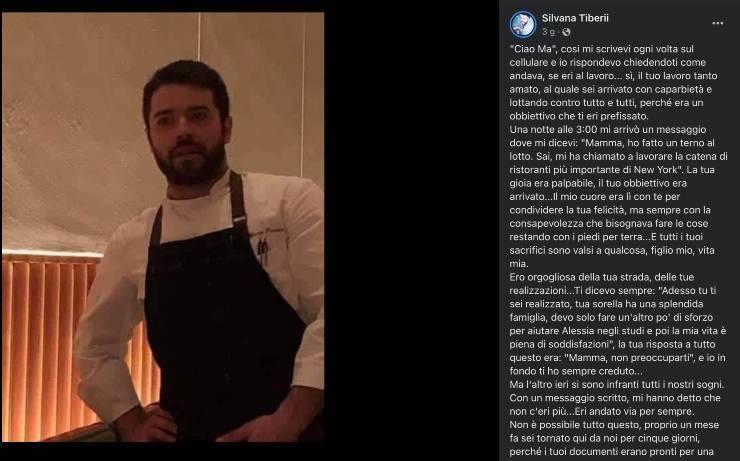Morto chef 31 anni Cipriani ristoranti - RicettaSprint