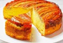 Torta alle pesche sciroppati rovesciata, pronta in cinque minuti