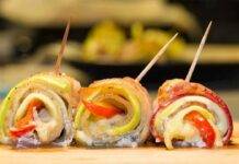 Involtini di pancetta con peperoni e formaggi