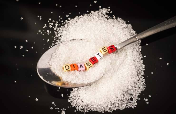 Dello zucchero e la scritta Diabete in inglese