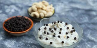 crema di ricotta con anacardi e gocce di cioccolato