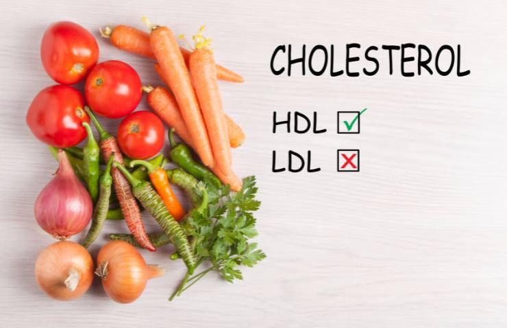 The inscription Cholesterol in English and vegetables