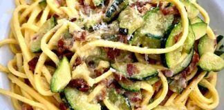 Carbonara con zucchine fritte e caciotta