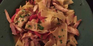 Pappardelle con sughetto di pelati prisciutto e funghi 27042023 ricettasprint