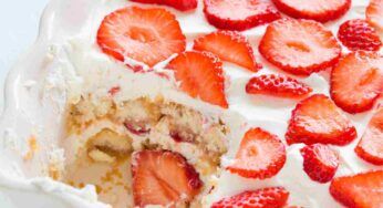 Tiramisù alle fragole light, affonda il cucchiaino nella cremosa farcia che lo racchiude