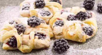 Ventagli dolci di sfoglia ripieni di more, golosi pronti in 10 minuti e bellissimi da vedere