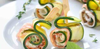 Rotolini di zucchine con prosciutto crudo e philadelphia, porti in tavola solo 170 Kcal a porzione