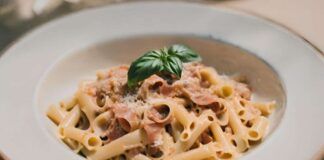 Ziti alla crema di funghi con noci e speck, un piatto avvolgente e ricco di sapori! ricettasprint.it