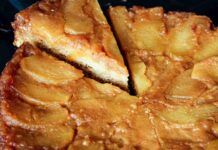 Mi concedo tutte le mattine una fetta di torta rovesciata alle mele si fa senza uova, burro e latte, solo 100 Kcal a fetta