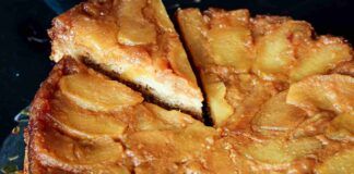 Mi concedo tutte le mattine una fetta di torta rovesciata alle mele si fa senza uova, burro e latte, solo 100 Kcal a fetta